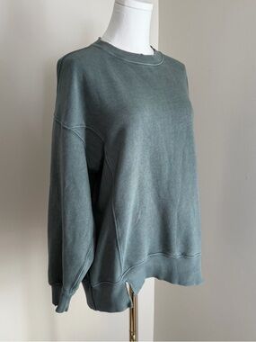 Aerie Oversized Crewneck Distressed Pullover Sweater in Gray Green - Loungewear
